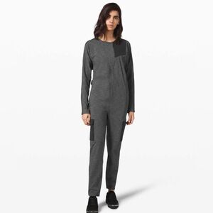 Lululemon Lab Reykur Jumpsuit Heathered Black Gray Luxtreme Relaxed Fit 12 14